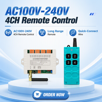 Interrupteurs à télécommande 4 canaux AC100V-240V 433Mhz, relais de commande à distance sans fil RF pour moteur de rideau de garage, lumière LED