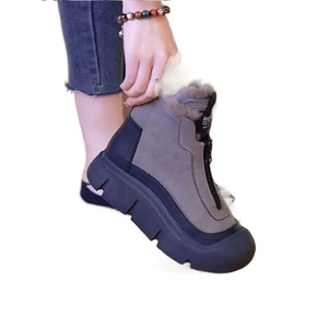 Botas de nieve de invierno para mujer, suela gruesa, cálidas, de algodón, tacón medio, color liso, con cordones delanteros, venta al por mayor para vendedores callejeros - Product Image 3