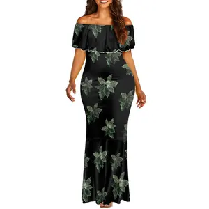 Poinsettias personalizado un hombro cola de pez vestido de las mujeres proveedores de moda más vestido de noche de tamaño de las mujeres Bodycon vestidos casuales