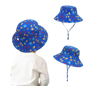 Sombrero de protección solar de verano para niños Poliéster personalizado Niños Niño Cordón personalizado Cubo Sombreros de playa con cuerda - Product Image 5