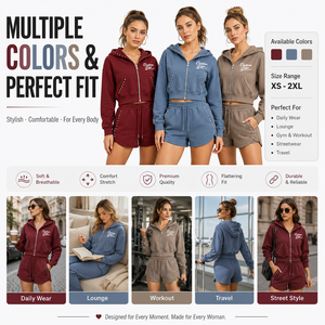 Completo Casual da Donna in Cotone Pesante: Felpa Corta con Zip e Pantaloncini, Vestibilità Rilassata - Product Image 3