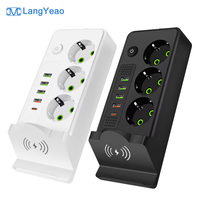 LangYeao EU Kablosuz Şarjlı Akıllı Priz, 3000W 10A USB Hızlı Şarj Standı, Masaüstü Ev Ofis için AC Prizli