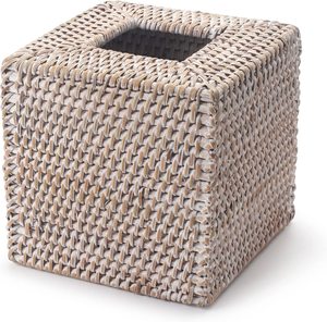 Square Rattan Tissue Box Cover Hand Woven Wicker Tissue Holder Honey Brown