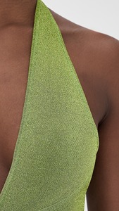 Robe longue d'été en tissu métallisé avec détails brodés, dos nu, col licou, taille basse, couleur unie, idéale pour les soirées et les clubs - Product Image 3