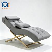 Chaise longue de massage ergonomique de luxe, base en métal, revêtement en cuir PU, lit de beauté inclinable pour salon, salle de traitement clinique