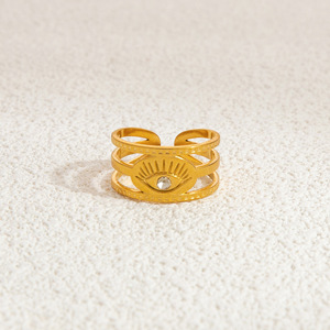 Bague en acier inoxydable de style européen et américain avec incrustation œil porte-bonheur, bijoux personnalisés multicouches, cadeau unisexe, bagues tendance - Product Image 4