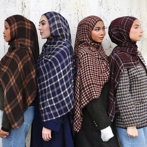 Pañuelo Musulmán para <span class=keywords><strong>Mujer</strong></span>, Diseño a Cuadros, Suave, Transpirable, Ligero, Hiyab Clásico Estampado, Chal de Poliéster para Protección Solar - Product Image 1