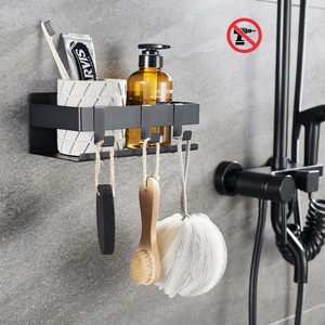 Estante de almacenamiento de ducha de <span class=keywords><strong>baño</strong></span>, adhesivo de acero inoxidable, antióxido, color negro mate, fácil de instalar, <span class=keywords><strong>sin</strong></span> perforación - Product Image 2