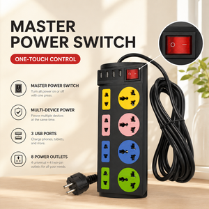 Masaüstü Endüstriyel Bakır Güç Uzatma Prizi 10A 8'li Evrensel Priz Paneli, Ofis Kullanımı için <span class=keywords><strong>3</strong></span> USB Girişli - Product Image 5