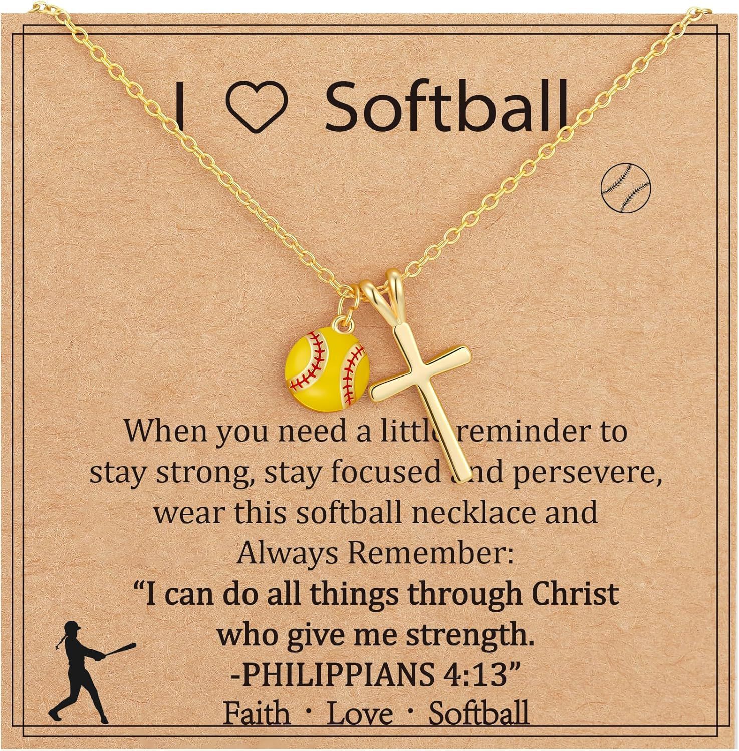 Carte de collier de softball croix d'or en bronze