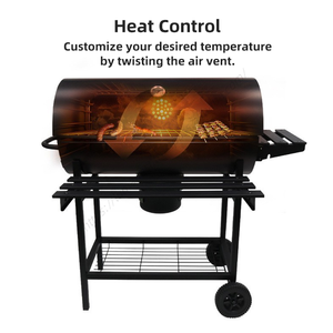 Barbecue à charbon de bois en forme de tonneau noir pour pique-nique en plein air, vente en gros, pour les fêtes de famille - Product Image 3