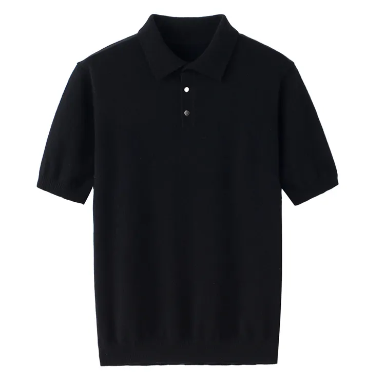 Pabrik grosir garmen 100% wol kasmir 16GG rajutan Polo T-shirt pria lengan pendek kaus pria.
