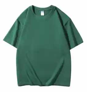 300GSM 100% Cotton Round Neck T-shirts Heavy Shoulder Solid Short Sleeves Work Uniform Summer Oversize Men's Clothing