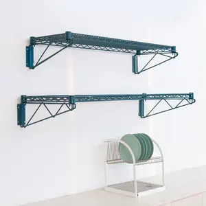 Wall Mounted Wire Storage Shelf With Direct Mounted Brackets Antibiosis Green Powder Coating