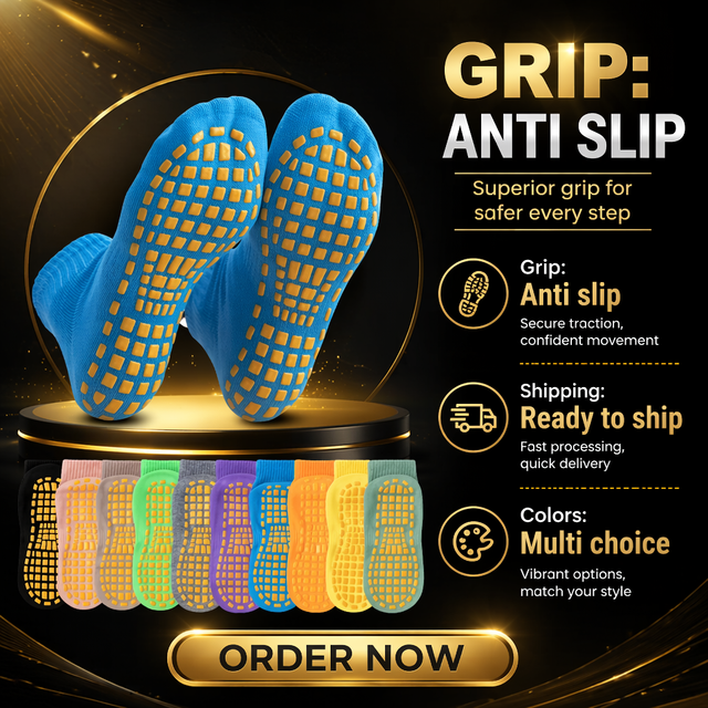 Wholesale Custom Anti Slip Trampoline Park Socks Indoor Playground Kids Adult Non Slip Jump Grip Floor Sports Socks OEM