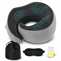 Oreiller de voyage ergonomique en mousse à mémoire de forme en U pour le cou, coussin d'avion avec support menton, accessoires portables pour le sommeil en vol