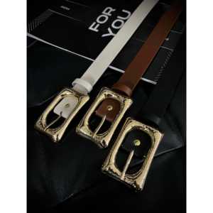 Cinturón de PU para Mujer con Hebilla Dorada de Lujo, Estilo Casual, Hebilla Rectangular de Aleación, Accesorio de Moda para Uso Diario - Product Image 2