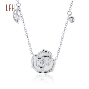 Venta al por mayor joyería fina oro blanco forma de flor 18K oro <span class=keywords><strong>real</strong></span> joyería collar CZ 18K oro blanco ajustable Rosa flor collar - Product Image 1