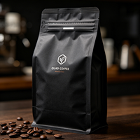 Sac à café personnalisé avec soufflet latéral, fond plat, fermeture éclair et valve de dégazage pour grains de café et café moulu