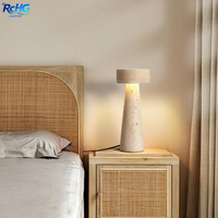 Lampe de table moderne de luxe en pierre de travertin - Lampe de chevet électrique LED à intensité variable avec texture marbrée pour la maison, l'hôtel et la chambre