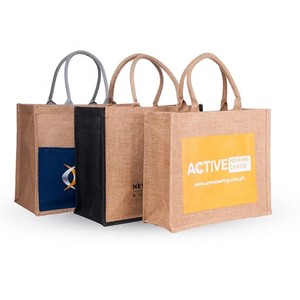 Custom Logo Printed Jute Tote Bags Natural Burlap Shopping Backpack with Handle for Promotions