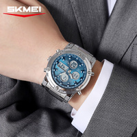OEM/ODM Individuelles Logo Business Antik Mode Einfacher Herren Edelstahl Dual-Uhrwerk Quarz LED-Anzeige Glas 3BAR