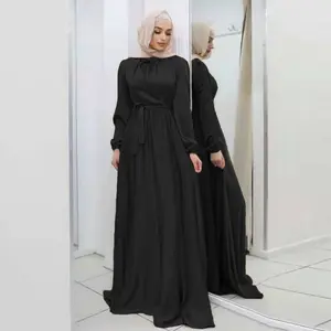 Europe And The United States New Soft Waistband Elegant Satin Long Skirt Big Swing Muslim Dress