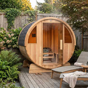 Sauna extérieur en bois massif pour 2 à 4 personnes, cabine de sauna sèche traditionnelle avec toit imperméable, fenêtre en verre, chauffage Harvia - Product Image 1