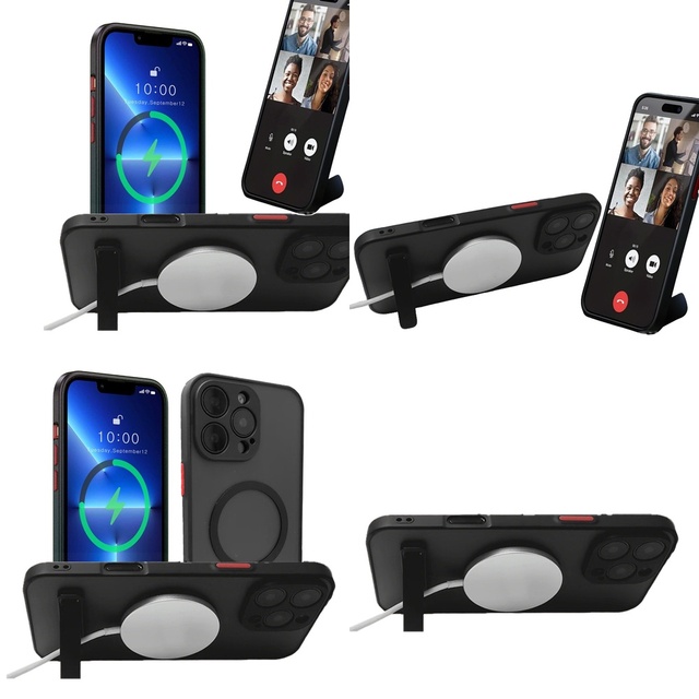 Slim Magnetic Translucent Phone Case with Kickstand for iPhone 11 12 13 14 15 16 Pro Max 17 Air Plus Cover, Durable Mobile Cover