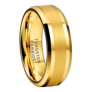 도매 송푸 패션 8MM 골드 텅스텐 카바이드 웨딩 밴드 비스듬한 가장자리 약혼 반지 남녀 공용 트렌디 스타일 - Product Image 1