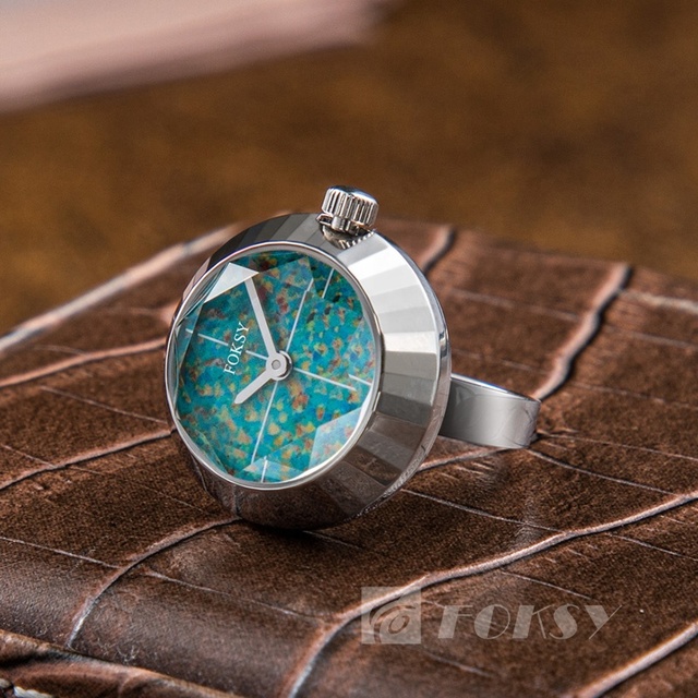 Custom Round Retro Hiphop Finger Tone Ring Watch Elastic Watchband Dial Quartz Silver Mini Ring Watch Men Women