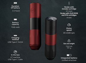 เครื่องสักโรตารี่ไร้สาย NEW <span class=keywords><strong>OUO</strong></span> GT ปากกาสัก ใช้งานได้ 3.5 ชั่วโมง 2 สี ดำด้าน & แดงด้าน - Product Image 4