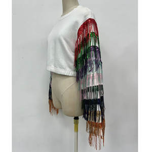 OEM Customized <strong>Sparkly</strong> Sequin Tassel <strong>Jumper</strong> Long Sleeve Casual Crew Neck Pullover Tops Oversized Cropped Sweatshirt for <strong>Women</strong> - Product Image 1