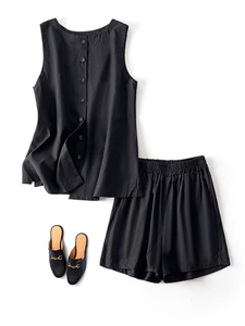French Style 100% Pure <strong>Linen</strong> Sleeveless Vest <strong>Tops</strong> and Wide Leg Shorts Two Piece Outfit Fashion Casual <strong>Linen</strong> Sets <strong>Women</strong> - Product Image 3