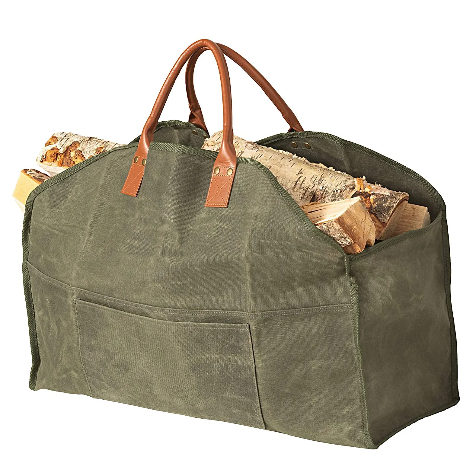 Porte-bûche en toile cirée robuste, sac fourre-tout porte-bois pour bois de chauffage 16oz toile cirée OEM