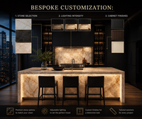 Cuisine modulaire de luxe moderne KEJIA avec îlot cascade rétroéclairé, design minimaliste, ensemble d'armoires de cuisine bleues
