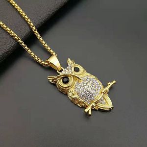 Hip hop 18K in acciaio inox oro di cristallo del pendente del <span class=keywords><strong>gufo</strong></span> della <span class=keywords><strong>collana</strong></span> - Product Image 4