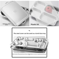 Plato de arroz con tapa profunda de acero inoxidable 304, compartimento cuadrado para cantina para adultos y niños, fiambrera de comida rápida para fiestas