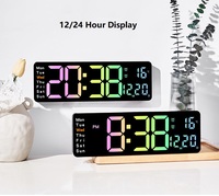 Chiffres colorés grand écran 13 pouces LED horloge murale numérique nordique Simple salon décor à la maison Table bureau réveil