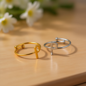 Bague en acier inoxydable lettre P, bijoux tendance, taille réglable 6 mm, pour femmes et hommes, cadeau - Product Image 3