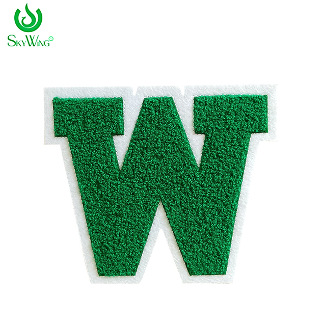 Custom Eco-Friendly Green Resin Embroidered Chenille Sew-On Patches with Alphabet Designs for Clothing Bags & Hats