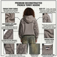 Sudadera con capucha personalizada Yali con apliques bordados, lavado vintage, 100% algodón, felpa francesa, corte holgado, venta al por mayor del fabricante