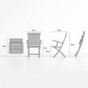 Chaise de jardin pliante en teck avec accoudoirs, mobilier de salle à manger extérieur moderne, design à pieds coniques, bistro, patio, parc - Product Image 2