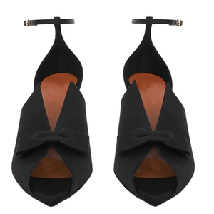 Sandalias de tacón de aguja alto para mujer, con punta abierta, talla grande 45, con correa al tobillo y hebilla, lazo frontal, ajuste ancho, estilo stiletto - Product Image 5