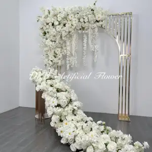 DKB 2024 Hot White Flower Runner Wedding Table Artificial Flower Runners Flower Runner Wedding Decor