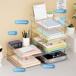 Clear Heightened Foldable Stackable 2-Tier <b>Desk</b> <b>Organizer</b> Paper & Letter/A4 Tray Storage Office File Folder Holder - Product Image 2