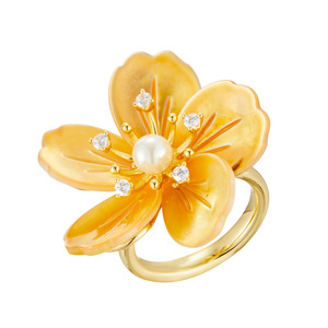 Flower Mother Of Pearl <b>Adjustable</b> <b>Ring</b> With Imitation Pearl Zircon For Everyday Wear - Product Image 5