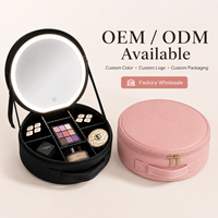 Sac de maquillage rond à LED avec miroir, portable, pour voyage, organiseur de cosmétiques, logo personnalisé, vente en gros