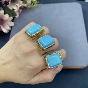 Bague Vintage Unisexe en Laiton Plaqué Or avec Strass et Zircon Incrustés de Turquoise, Bijou Chic – Collection RA2014, Offre Spéciale - Product Image 1