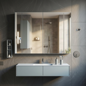 Armoire de salle de bain moderne sur mesure avec miroir tactile LED éclairé, spacieuse, en aluminium, avec étagères - Product Image 4